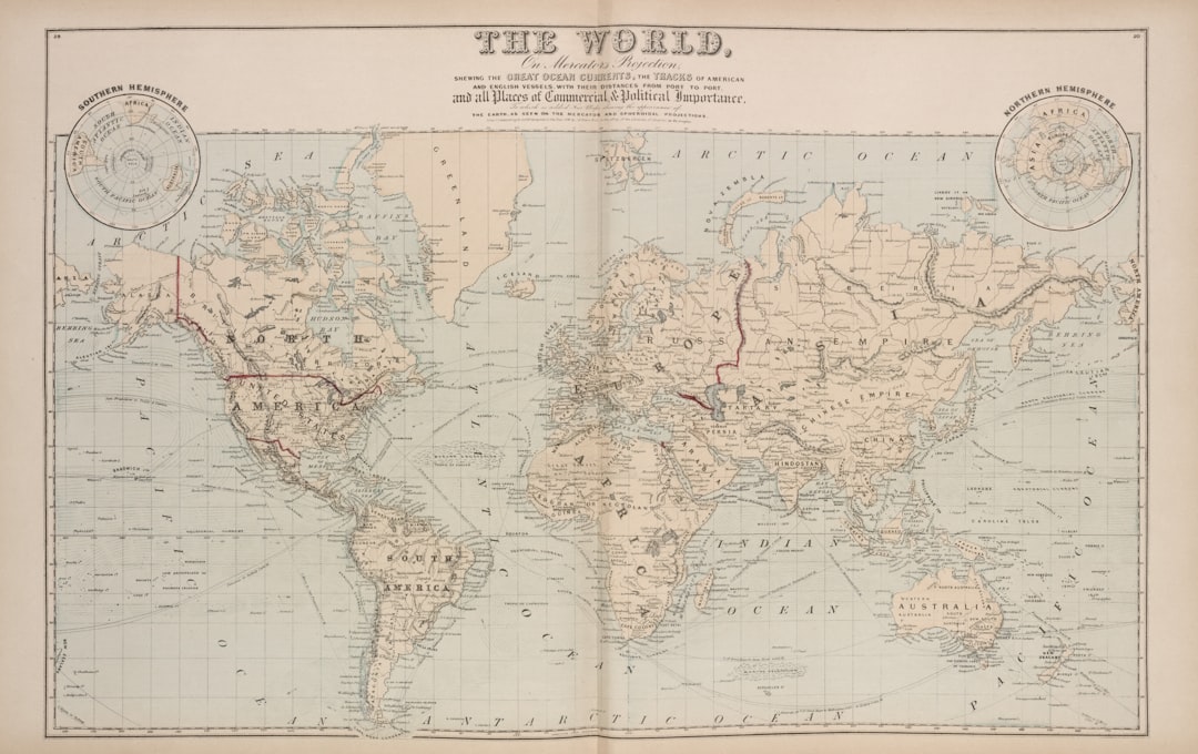 An old world map showing continents and oceans