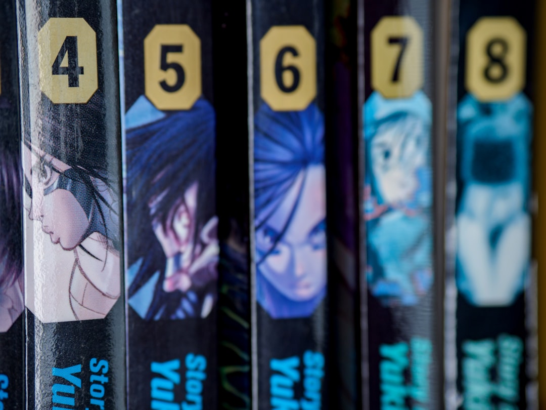 black and purple labeled books